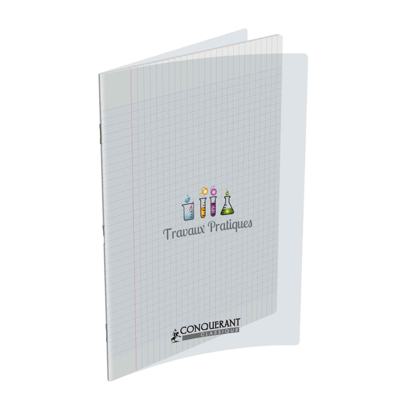 Cahier piqûre TRAVAUX PRATIQUES seyes/unis - Polypro - Incolore - 21x29.7cm 96 pages - Conquérant