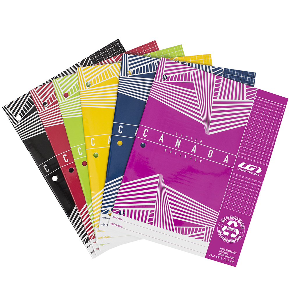 Cahier Canada quadrillé 40 pages - couleurs assorties- Louis Garneau (412325)