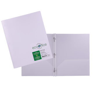 Duo tang en polypro avec 3 attaches et 2 pochettes - Blanc