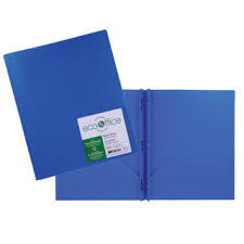 Duo tang en polypro avec 3 attaches et 2 pochettes - Bleu royal