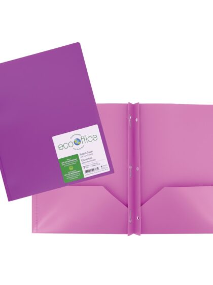Duo tang en polypro avec 3 attaches et 2 pochettes - Mauve