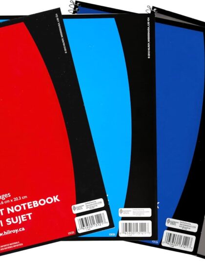 Cahier Hilroy à spirale, 80 pages lignées, 3 trous avec marge, 1 sujet - couleurs assorties