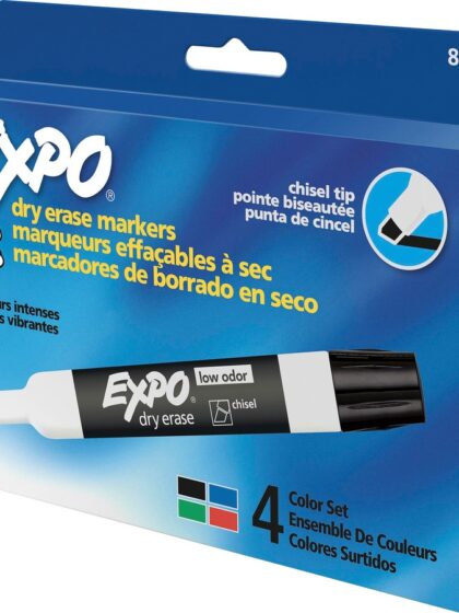 Expo - marqueurs effaçables à sec biseauté, paquet de 4 couleurs assorties