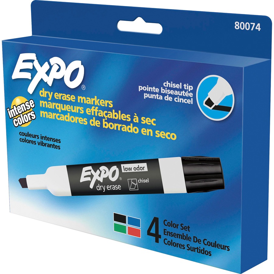 Expo - marqueurs effaçables à sec biseauté, paquet de 4 couleurs assorties
