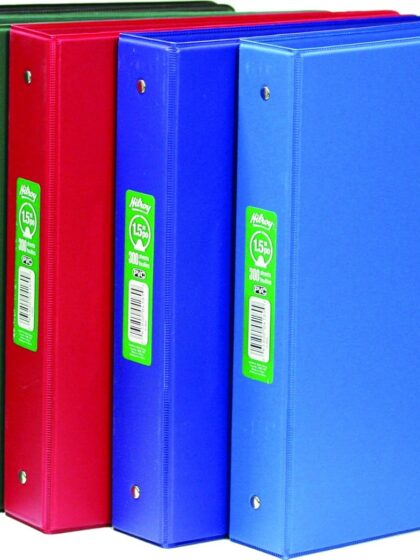 Classeur 3 anneaux rigide - 1.5 pouces - couleurs assorties