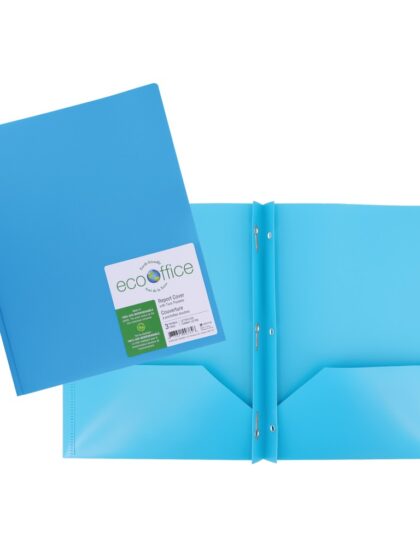 Duo tang en polypro avec 3 attaches et 2 pochettes - Turquoise