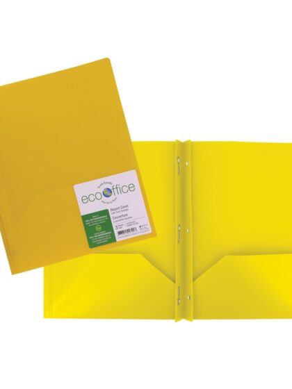 Duo tang en polypro avec 3 attaches et 2 pochettes - Jaune