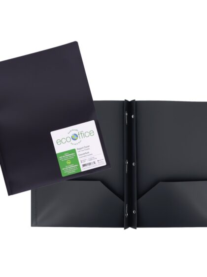 Duo tang en polypro avec 3 attaches et 2 pochettes - Noir