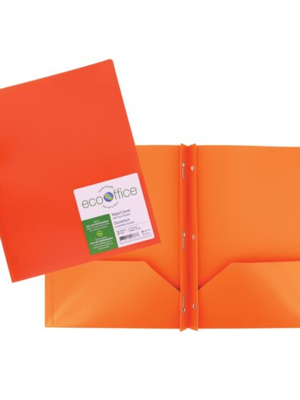 Duo tang en polypro avec 3 attaches et 2 pochettes - Orange