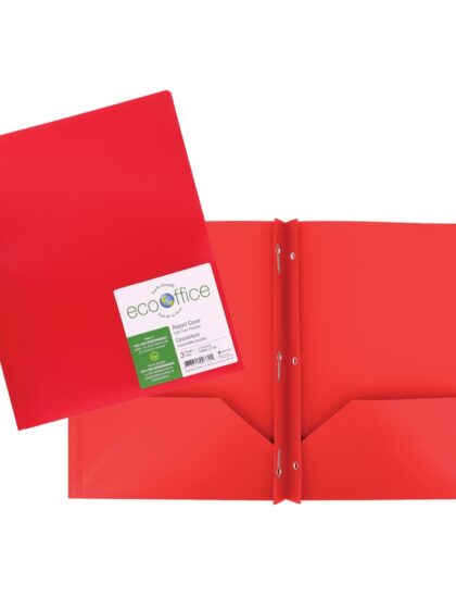 Duo tang en polypro avec 3 attaches et 2 pochettes - Rouge