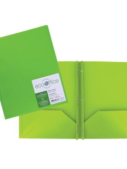 Duo tang en polypro avec 3 attaches et 2 pochettes - Vert clair
