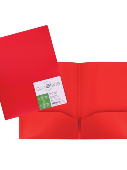 Duo tang plastifié sans attache  avec pochettes - Rouge