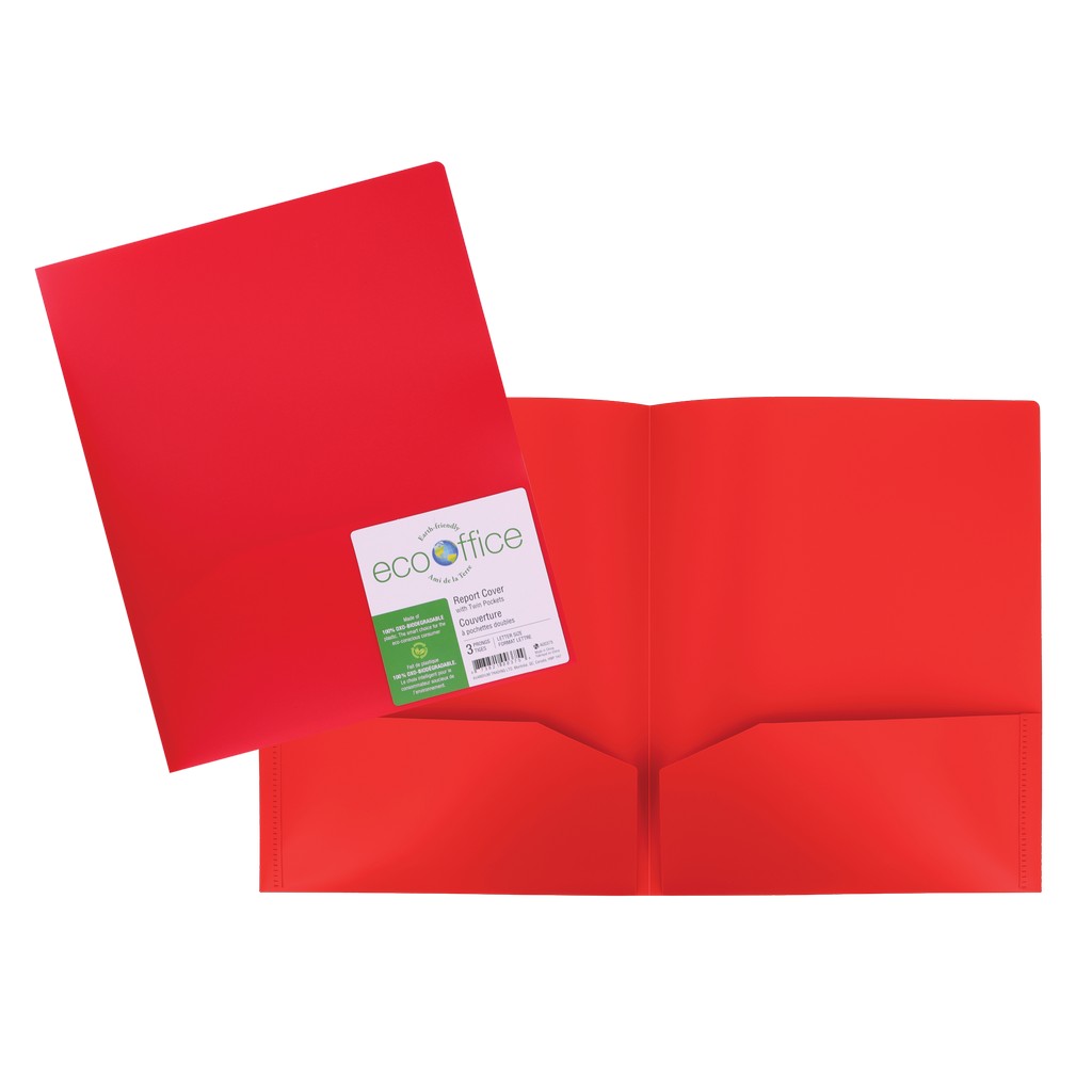 Duo tang plastifié sans attache avec pochettes - Rouge