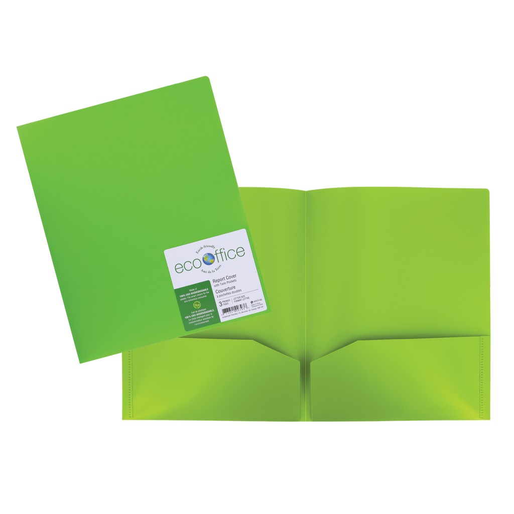 Duo tang plastifié sans attache avec pochettes - Vert