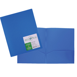 Duo tang plastifié sans attache avec pochettes - Bleu royal