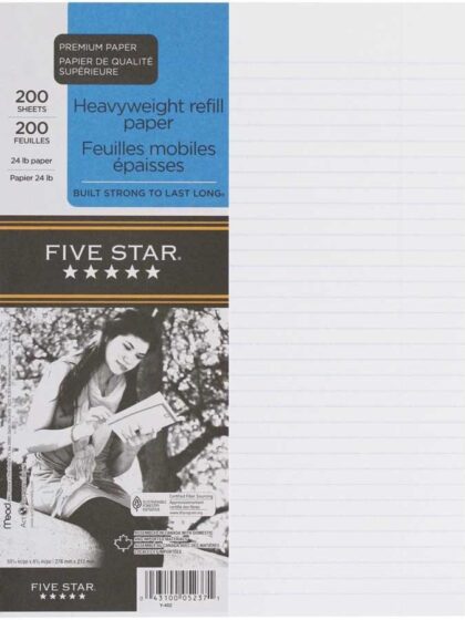 Feuilles de classeur Five Star perforées 3 trous 200p