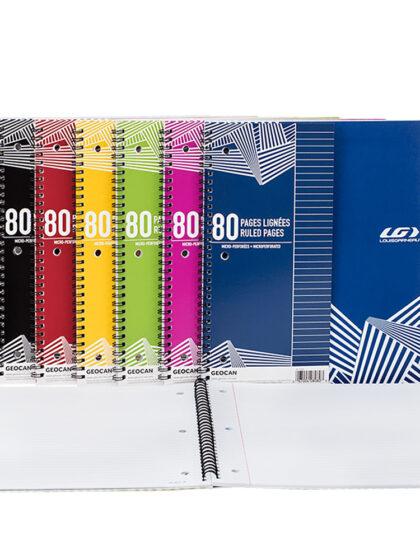 Cahier spirale ligné 80 pages détachables - couleurs assorties - Louis Garneau