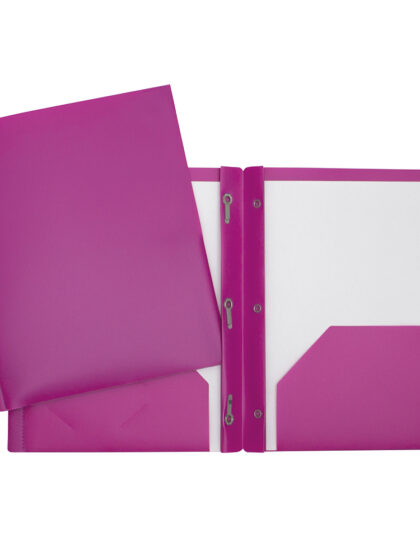 Duo tang en polypro avec 3 attaches et 2 pochettes - Rose