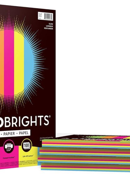Astrobrights - Papier couverture - 8,5po x 11po - Glow - 5 couleurs - Paquet de 100 feuilles
